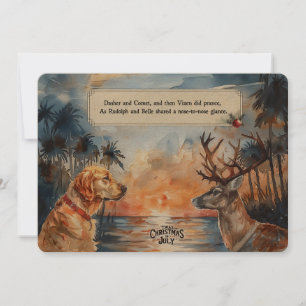 Rudolph & Belle aan het strand – 5x7 wenskaart Feestdagenkaart