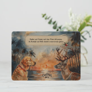 Rudolph & Belle aan het strand – 5x7 Wenskaart Feestdagenkaart