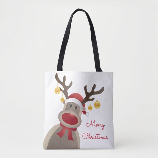 Rudolph Canvas tas met vrolijk kerstfeest (Voorkant)