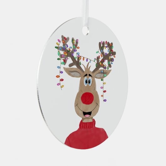 Rudolph Christmas Lights Rendier Metal Ornament (Voorkant Rechts)