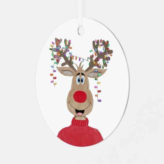 Rudolph Christmas Lights Rendier Metal Ornament (Voorkant links)