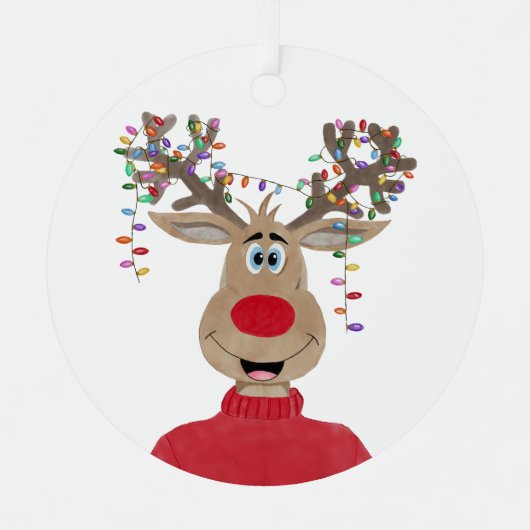 Rudolph Christmas Lights Rendier Metal Ornament (Voorkant)