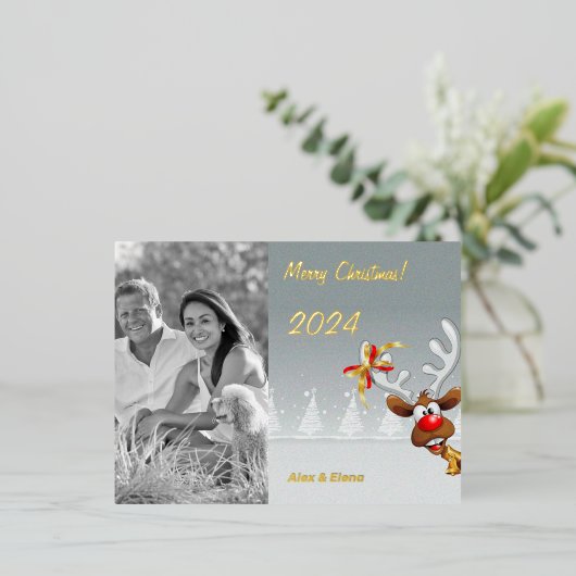 Rudolph Christmas monochrome foto Folie Feestdagen Briefkaart (Staand Voorkant)