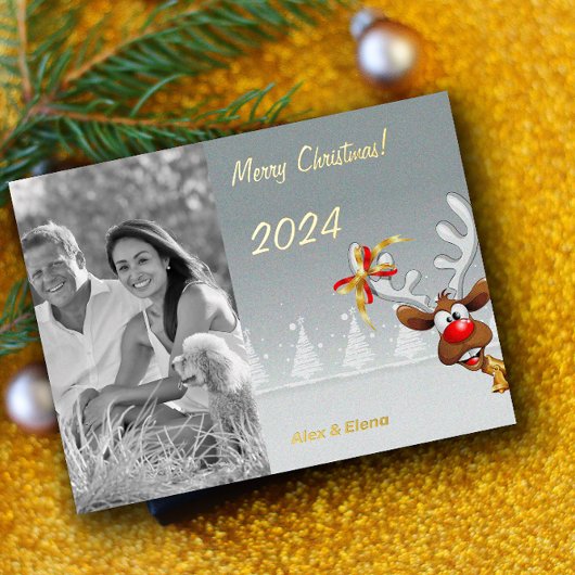 Rudolph Christmas monochrome foto Folie Feestdagen Briefkaart