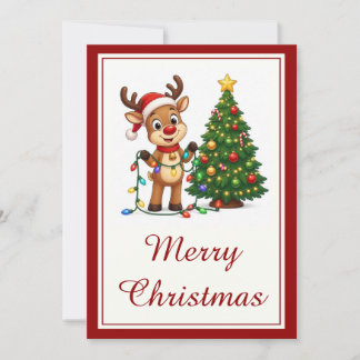Rudolph de rendier met de rode neus en kerstboom feestdagenkaart