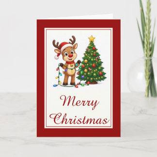 Rudolph de rendier met de rode neus en kerstboom kaart