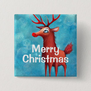 Rudolph de rendier met de rode neus vierkante button 5,1 cm
