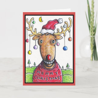 Rudolph de Rode Besnuffelde Kerstboom Feestdagen Kaart