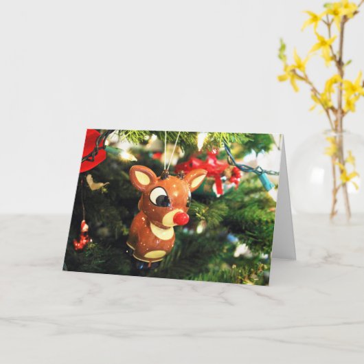 Rudolph de rode neus rendier Kerstgroet Kaart (Gele Bloem)
