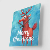 Rudolph de rode neusrender vierkante klok (Hoek)