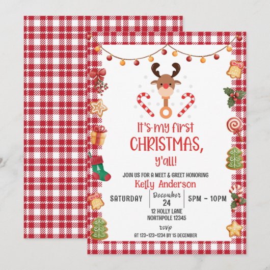 Rudolph Eerste Kerstmis Meet en Greet Party Kaart (Voorkant / Achterkant)