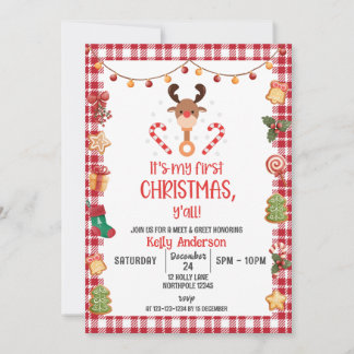 Rudolph Eerste Kerstmis Meet en Greet Party Kaart