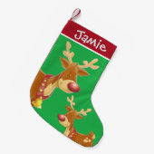 Rudolph en Baby Cute Green Persoonlijk Kleine Kerstsok (Voorkant (Hangend))