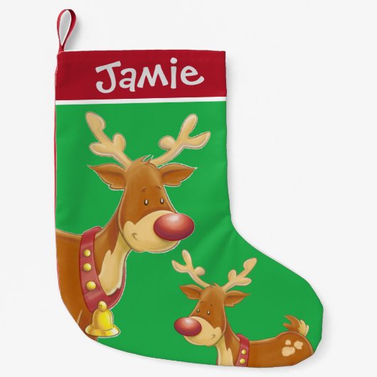 Rudolph en Baby Cute Green Persoonlijk Kleine Kerstsok (Voorkant)