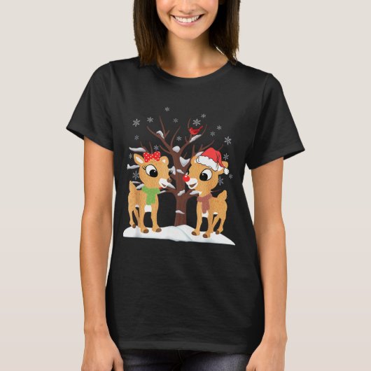 Rudolph en Clarice Kerstmis rendieren T-shirt (Voorkant)