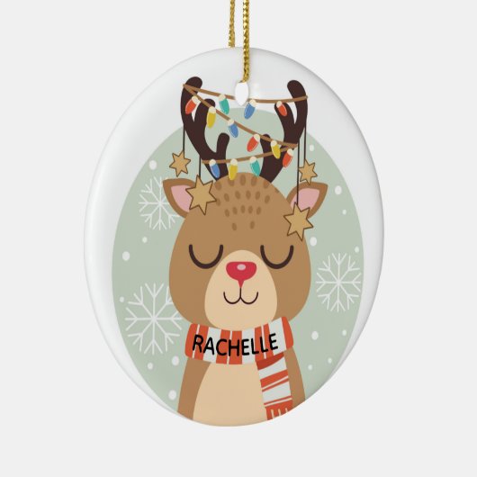 Rudolph en Lights Keramisch Ornament (Rechts)