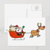 Rudolph Flying Kris Kringle in zijn slee Briefkaart (Voorkant / Achterkant)