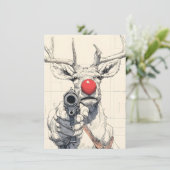 Rudolph has a Gun Funny Adult Christmas Cards Feestdagenkaart (Staand voorkant)