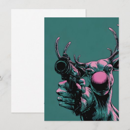 Rudolph has a Gun Funny Adult Christmas Cards Feestdagenkaart (Voorkant / Achterkant)