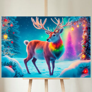 Rudolph herten Kerstmis kleurrijke bos sneeuw magi Canvas Afdruk