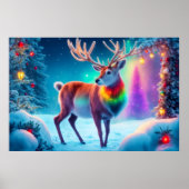 Rudolph herten Kerstmis kleurrijke bos sneeuw magi Poster (Voorkant)