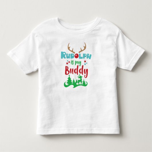 Rudolph is mijn Buddy, rendierster, Antlers, Kerst Kinder Shirts (Voorkant)