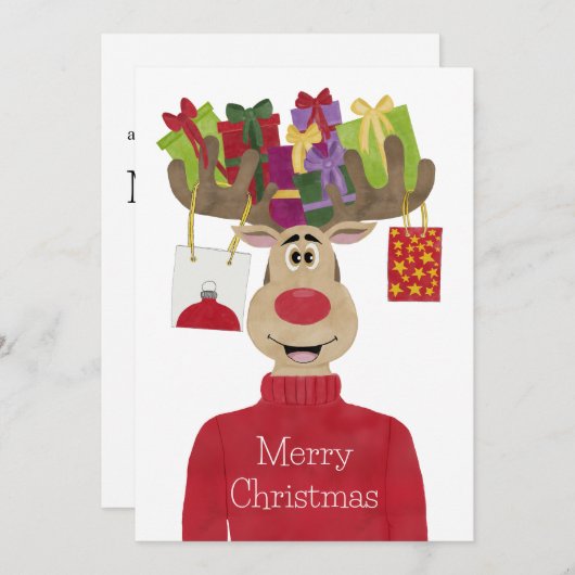 Rudolph Kerst Geschenken Rendieren Feestdagenkaart (Voorkant / Achterkant)