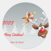 Rudolph kerstboomsneeuw Classic Round Sticker (Voorkant)