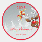 Rudolph-kerstboomsneeuw Ronde Sticker (Voorkant)