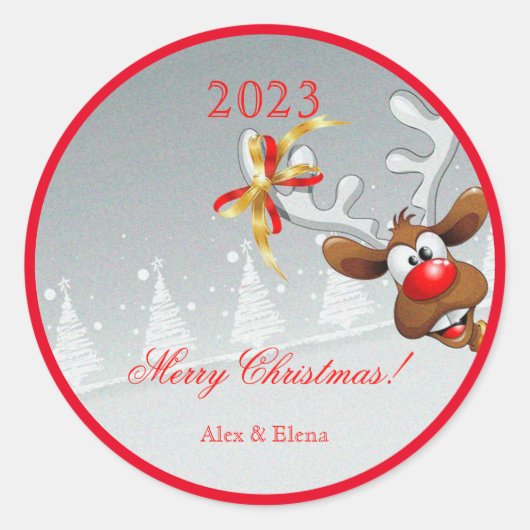 Rudolph-kerstboomsneeuw Ronde Sticker (Voorkant)