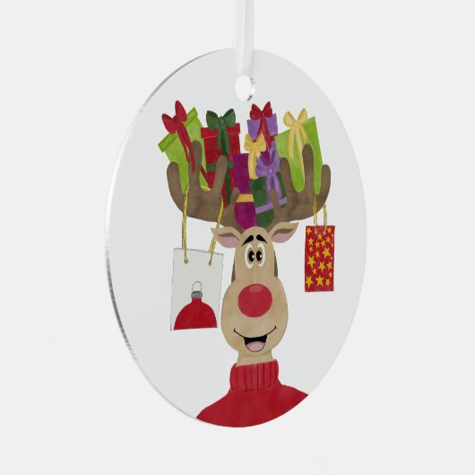 Rudolph Kerstcadeaus Rendier Metal Ornament (Voorkant Rechts)