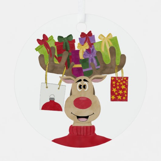 Rudolph Kerstcadeaus Rendier Metal Ornament (Voorkant)