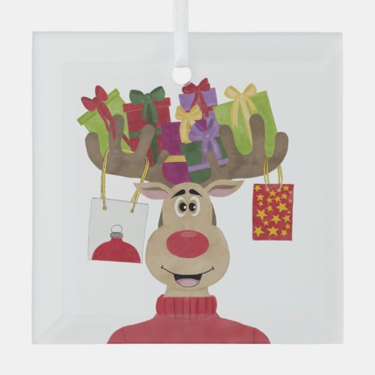 Rudolph kerstcadeaus rendieren glas ornament (Voorkant)