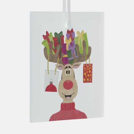 Rudolph kerstcadeaus rendieren glas ornament (Voorkant Rechts)