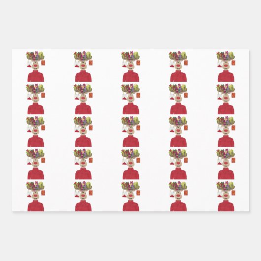 Rudolph kerstcadeaus rendieren inpakpapier vel (Voorkant)