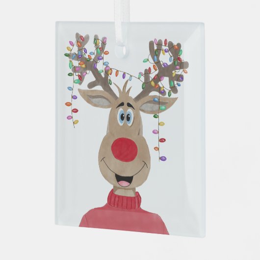 Rudolph Kerstlichtjes Rendier Glas Ornament (Voorkant links)