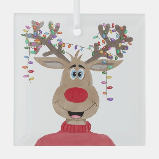 Rudolph Kerstlichtjes Rendier Glas Ornament (Voorkant)