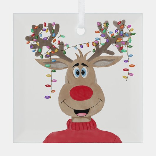 Rudolph Kerstlichtjes Rendier Glas Ornament (Achterkant)