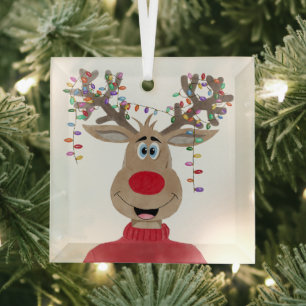 Rudolph Kerstlichtjes Rendier Glas Ornament