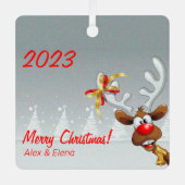 Rudolph Kersttree snow Metal Square Ornament (Voorkant)