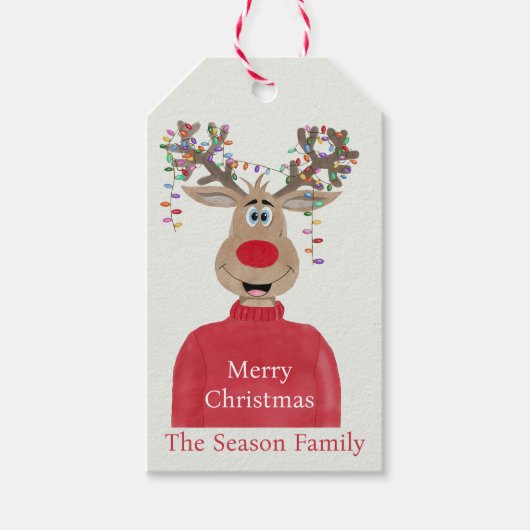 Rudolph Kerstverlichting Rendieren Cadeaulabel (Voorkant)