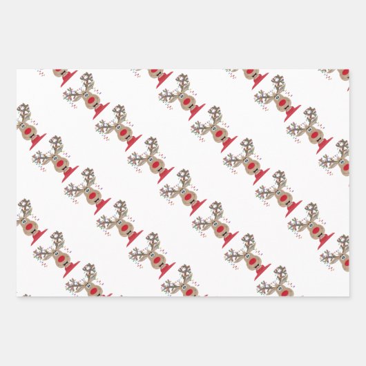 Rudolph Kerstverlichting Rendieren Inpakpapier Vel (Voorkant 3)