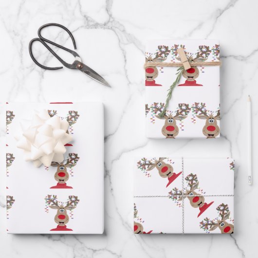 Rudolph Kerstverlichting Rendieren Inpakpapier Vel (Voorkant)