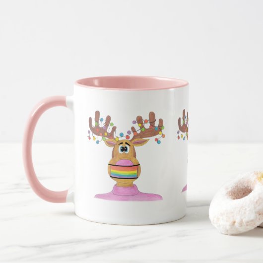 Rudolph LGBT Face Mask Reindeer Mok (Met donut)
