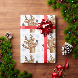 Rudolph met blauwe sneeuwvlokken cadeaupapier