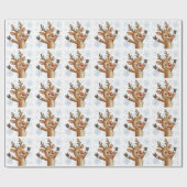 Rudolph met blauwe sneeuwvlokken cadeaupapier (Vlak)