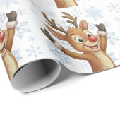 Rudolph met blauwe sneeuwvlokken cadeaupapier (Rol Hoek)