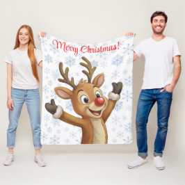 Rudolph met Blauwe Sneeuwvlokken Fleece Deken