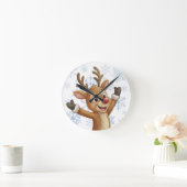 Rudolph met blauwe sneeuwvlokken ronde klok (Huis)