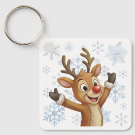 Rudolph Met Blauwe Sneeuwvlokken Sleutelhanger